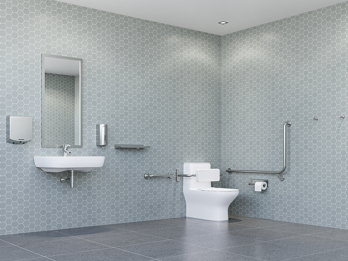 Complete Accessible Toilet Package Left Hand in Satin Stainless Steel